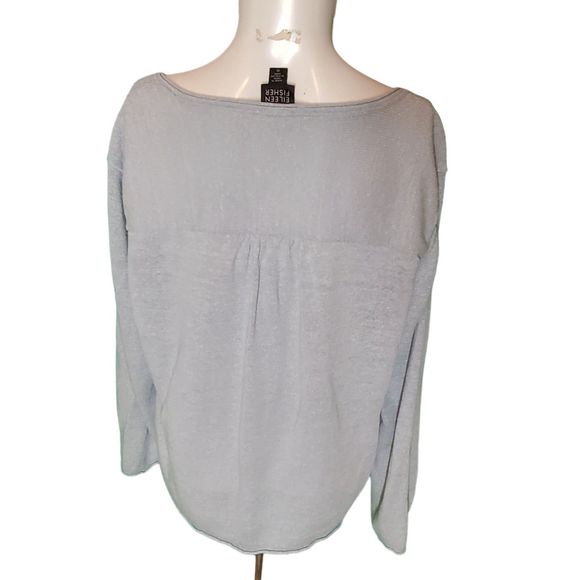 Eileen Fisher VTG Light Blue Italian Linen Silk Sweater V-neck Rolled Hem sz XL - Picture 4 of 6